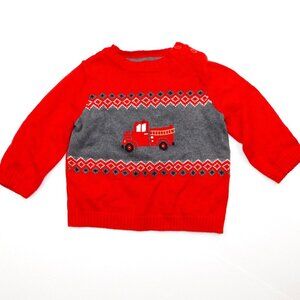 Gymboree Red Fire Truck Knit Crew neck Sweater baby Boys 6-12 months 6M 12M